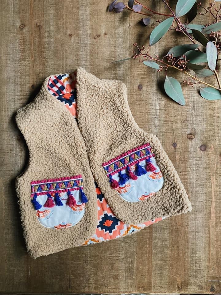 美國品牌布 異國感雙面羊羔絨背心110cm