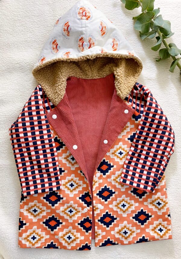 美國品牌布 異國感多拼接雙面外套120cm